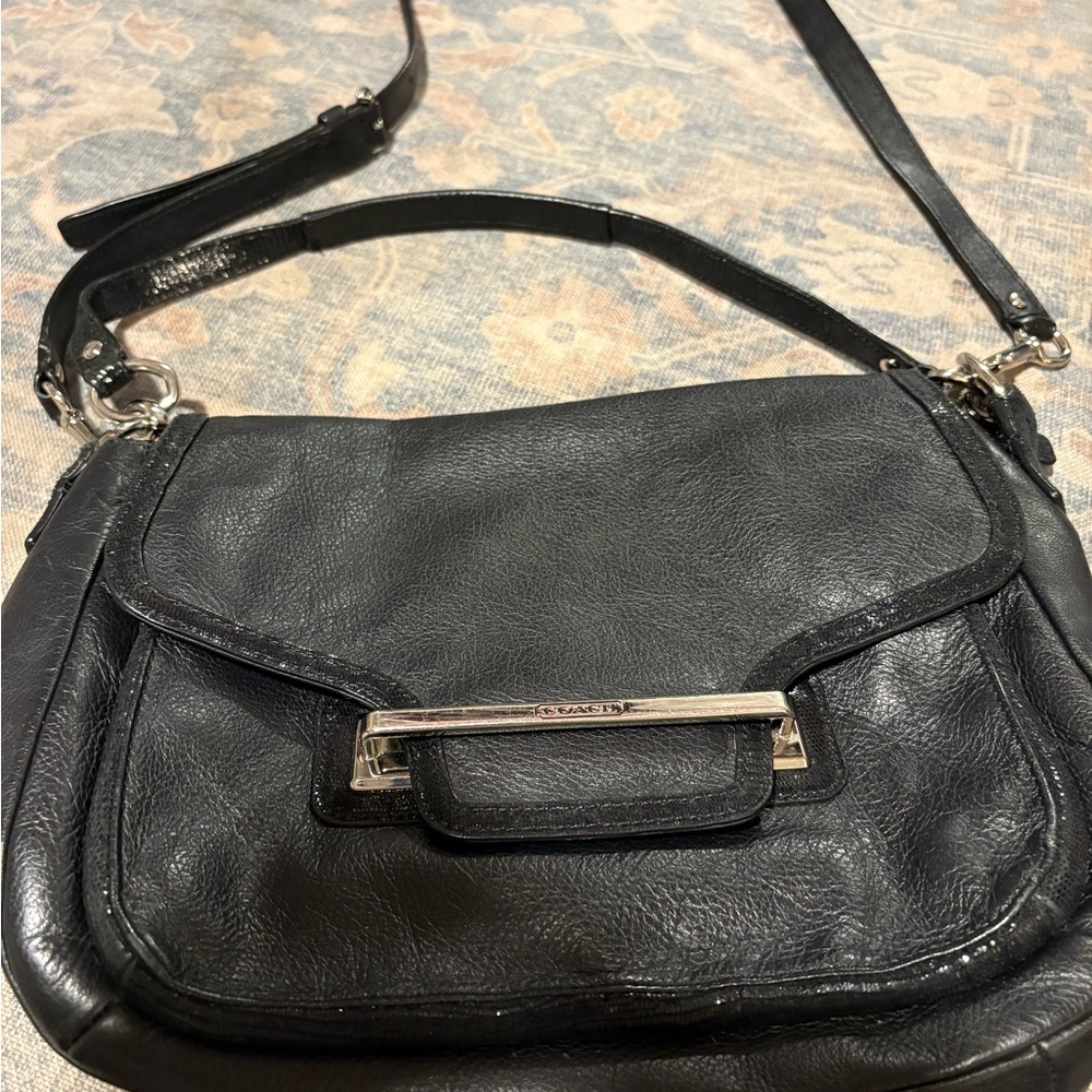 Coach Taylor Messenger Black Leather Crossbody Bag with Adjustable Strap